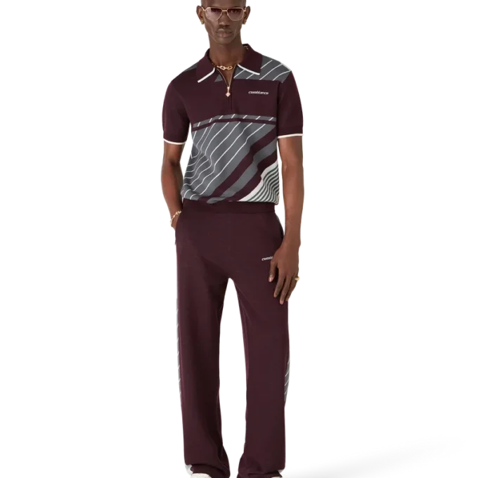 Pantalon de tennis en mérinos à rayures diagonales Pantalon de tennis en mérinos à rayures diagonales
