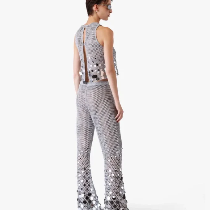 Pantalon en crochet miroir argenté