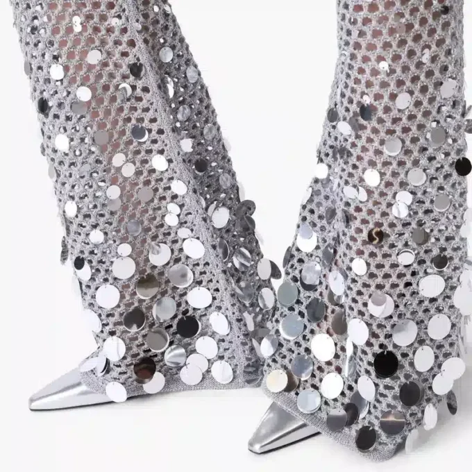Pantalon en crochet miroir argenté
