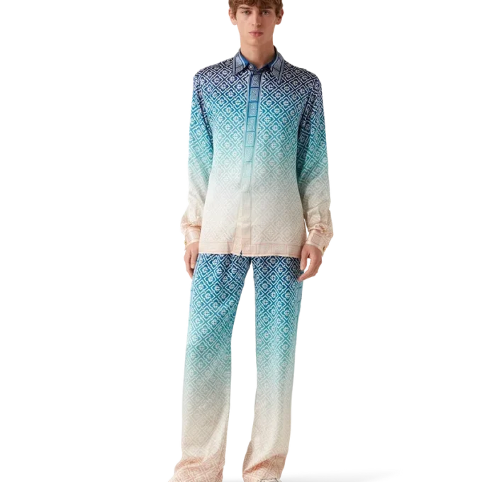 Pantalon en soie jacquard dégradé Pantalon en soie jacquard dégradé