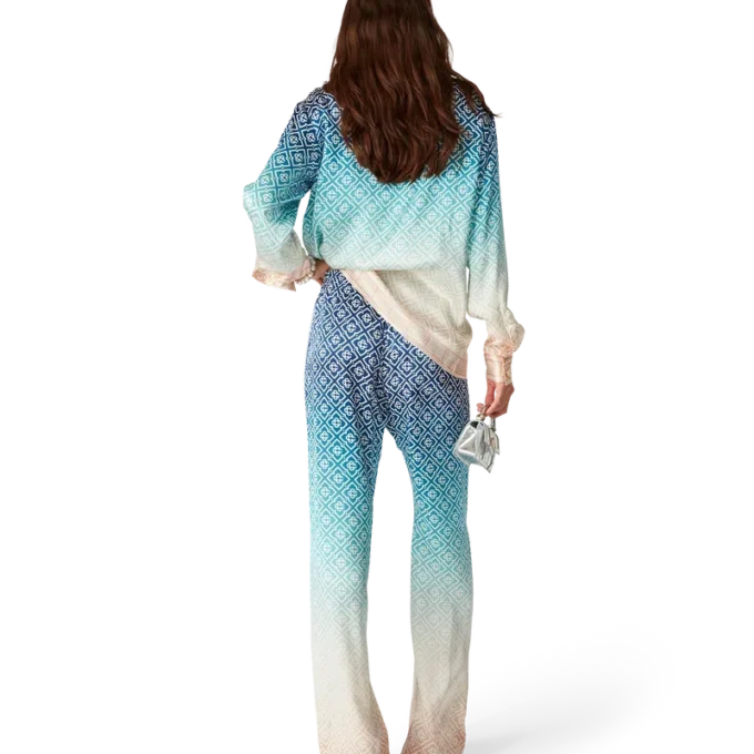 Pantalon en soie jacquard dégradé Pantalon en soie jacquard dégradé