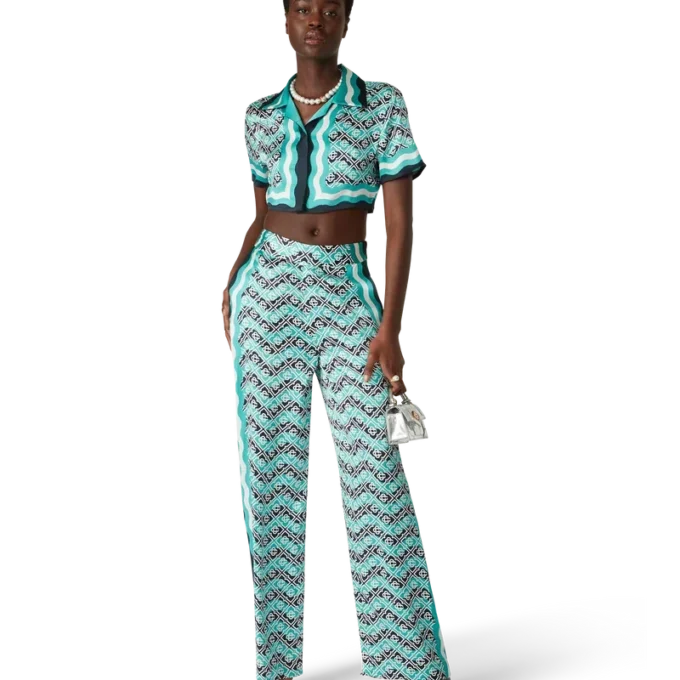 Pantalon en soie Monogram Wave