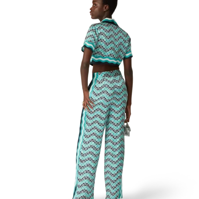 Pantalon en soie Monogram Wave