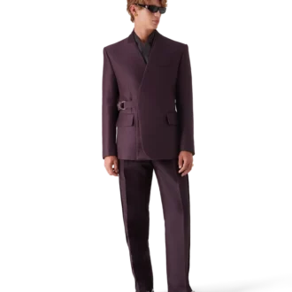 Pantalon sur mesure en laine et soie à rayures latérales