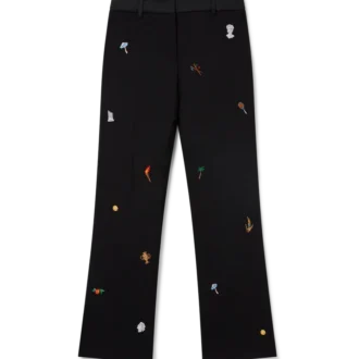 Pantalon sur mesure en laine à motif brodé