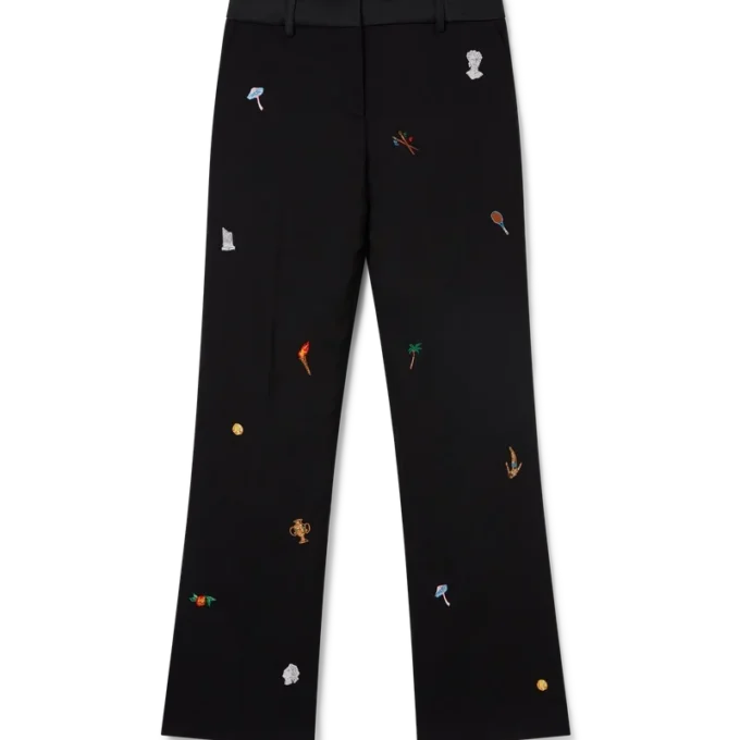 Pantalon sur mesure en laine à motif brodé
