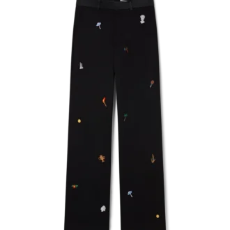 Pantalon sur mesure en laine à motif brodé