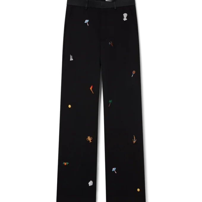 Pantalon sur mesure en laine à motif brodé Pantalon sur mesure en laine à motif brodé