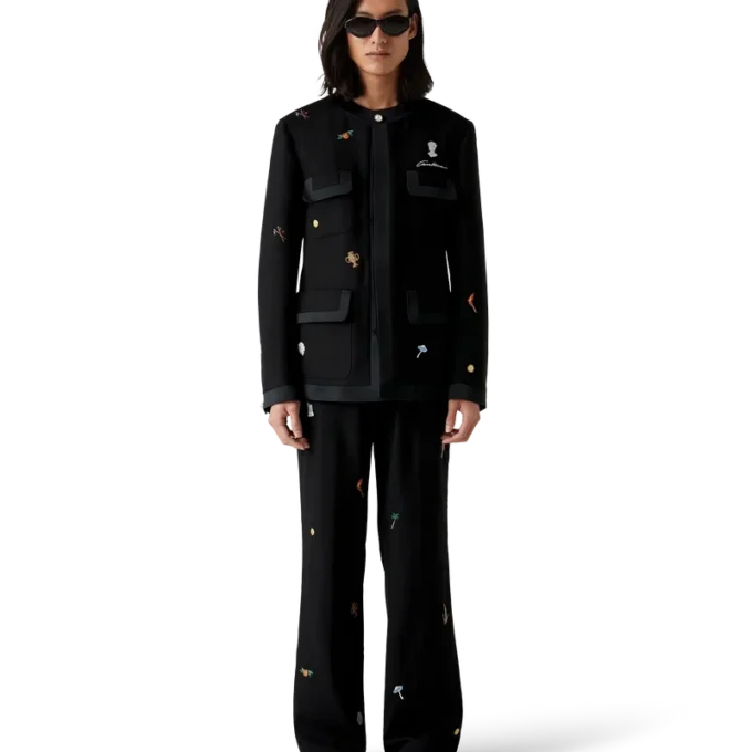 Veste ajustée en laine à motif brodé