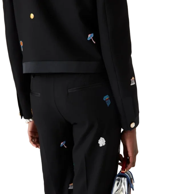 Pantalon sur mesure en laine à motif brodé