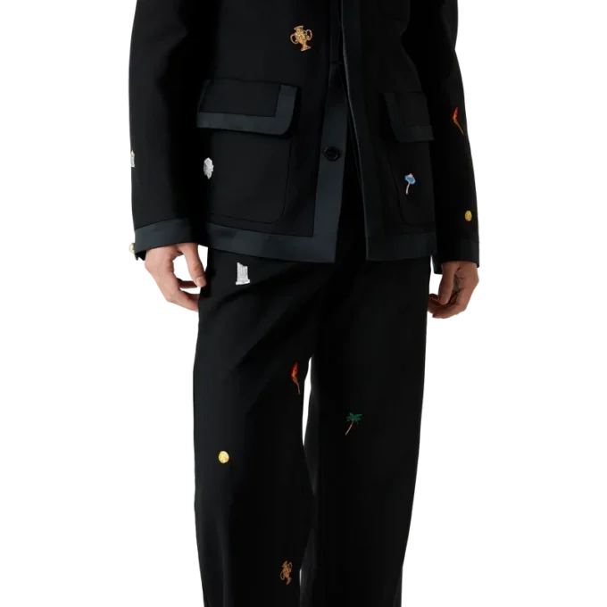 Pantalon sur mesure en laine à motif brodé Pantalon sur mesure en laine à motif brodé