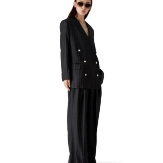 Pantalon sur mesure à triple pli en laine à fines rayures