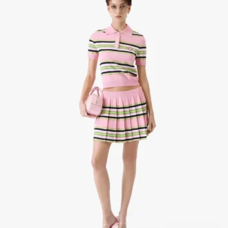 Polo ajusté à rayures roses et vertes