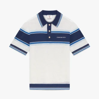 Polos à shorts en maille rayée blanche et bleue