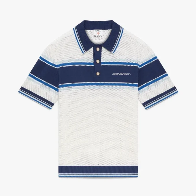 Polos à shorts en maille rayée blanche et bleue Polos à shorts en maille rayée blanche et bleue