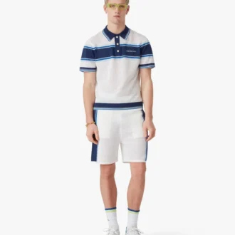 Polos à shorts en maille rayée blanche et bleue