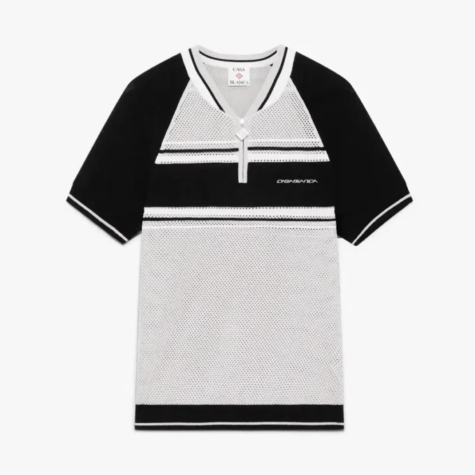 Polos à shorts zippés à rayures en maille métallique