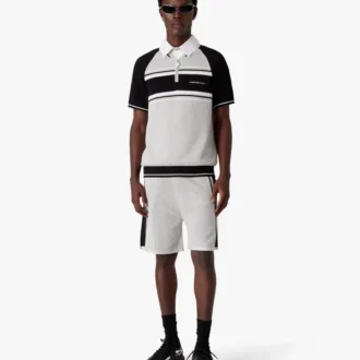 Polos à shorts zippés à rayures en maille métallique