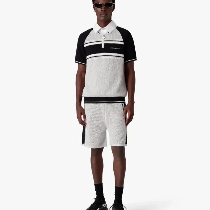 Polos à shorts zippés à rayures en maille métallique