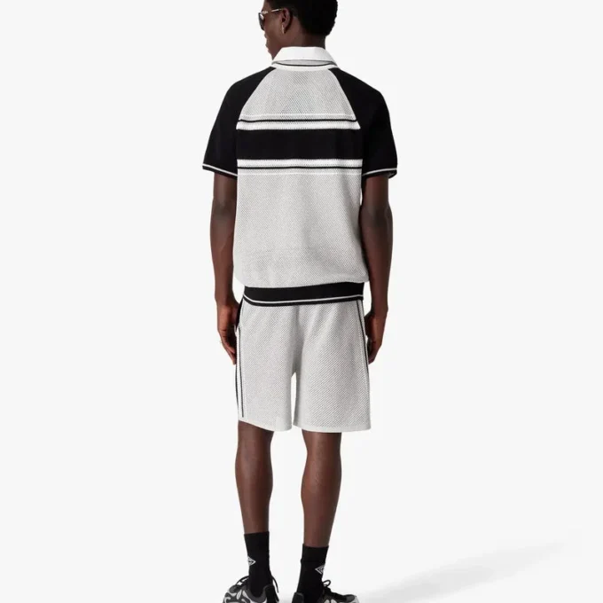 Polos à shorts zippés à rayures en maille métallique