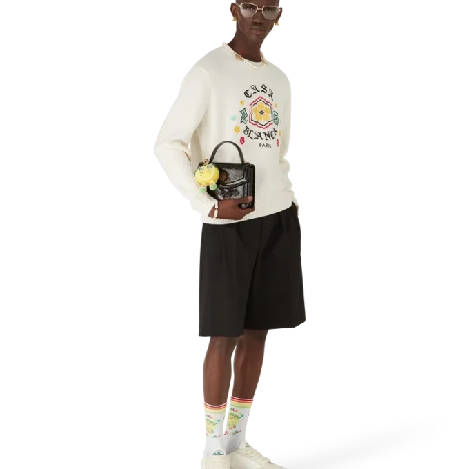 Pull à col rond en maille mérinos Emblem Pull à col rond en maille mérinos Emblem