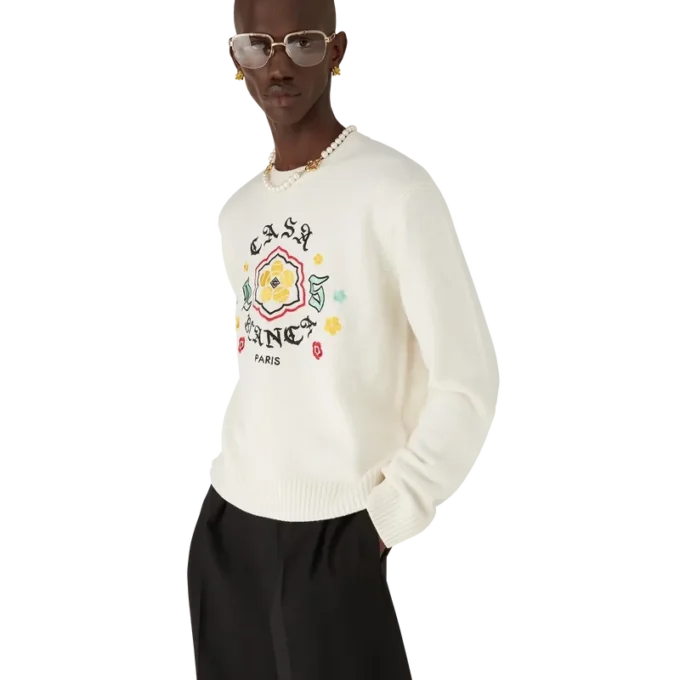 Pull à col rond en maille mérinos Emblem Pull à col rond en maille mérinos Emblem