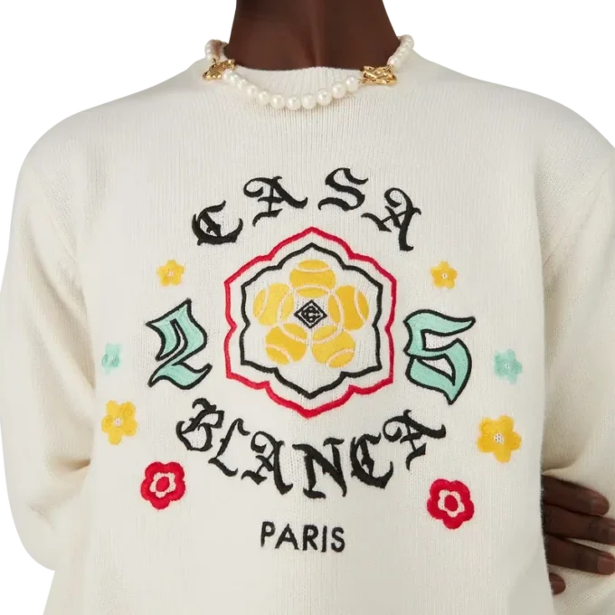 Pull à col rond en maille mérinos Emblem Pull à col rond en maille mérinos Emblem