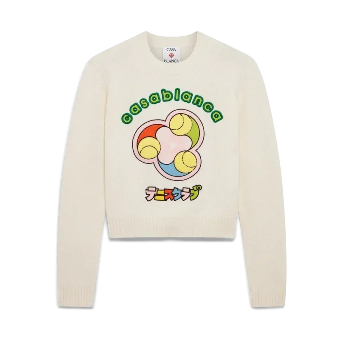 Pull à col rond en maille mérinos Tennis Ball Pull à col rond en maille mérinos Tennis Ball