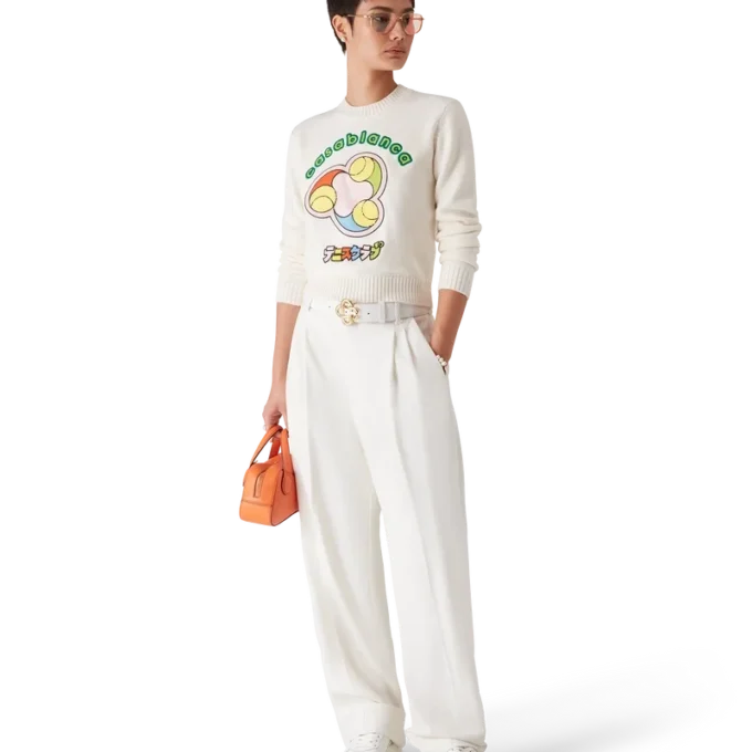 Pull à col rond en maille mérinos Tennis Ball Pull à col rond en maille mérinos Tennis Ball