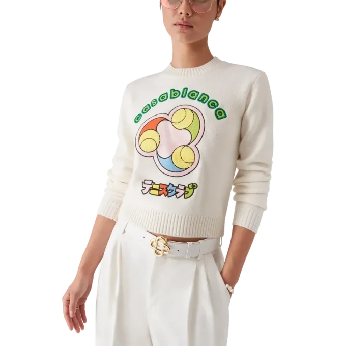 Pull à col rond en maille mérinos Tennis Ball Pull à col rond en maille mérinos Tennis Ball