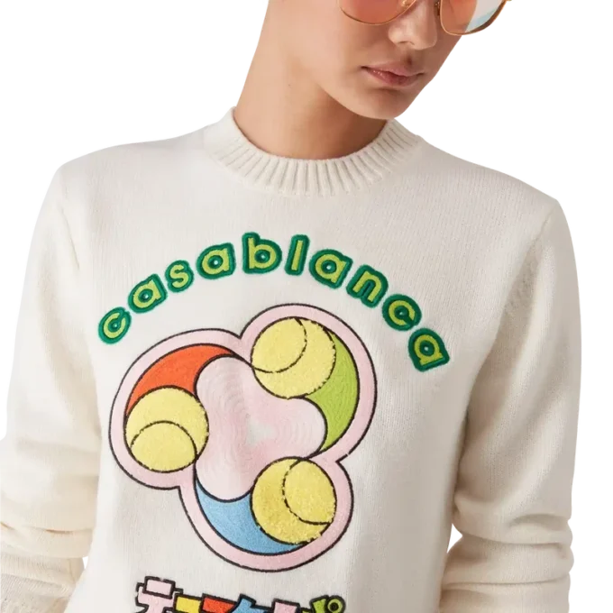 Pull à col rond en maille mérinos Tennis Ball Pull à col rond en maille mérinos Tennis Ball