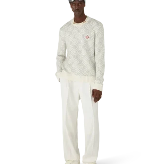 Pull à col rond en mélange de mohair avec monogramme argenté Pull à col rond en mélange de mohair avec monogramme argenté