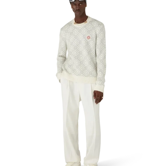 Pull à col rond en mélange de mohair avec monogramme argenté