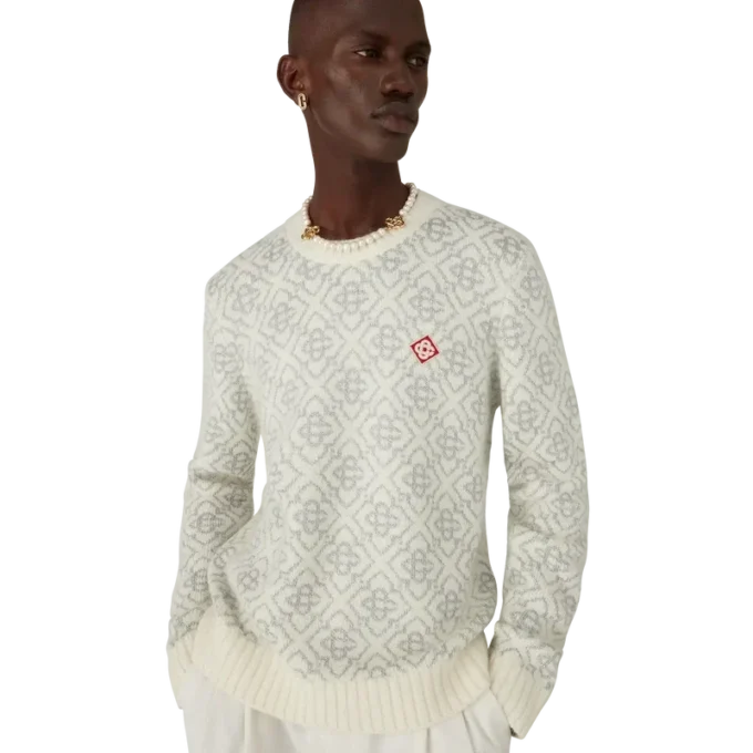 Pull à col rond en mélange de mohair avec monogramme argenté