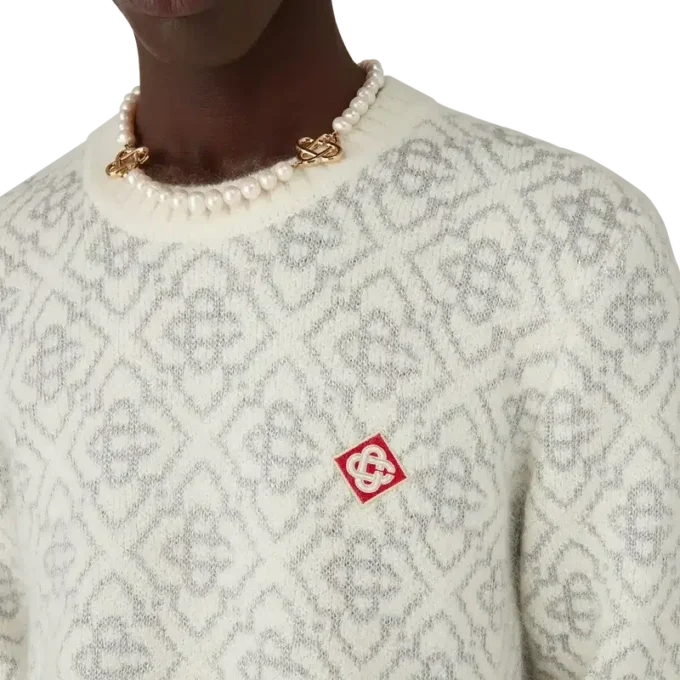 Pull à col rond en mélange de mohair avec monogramme argenté