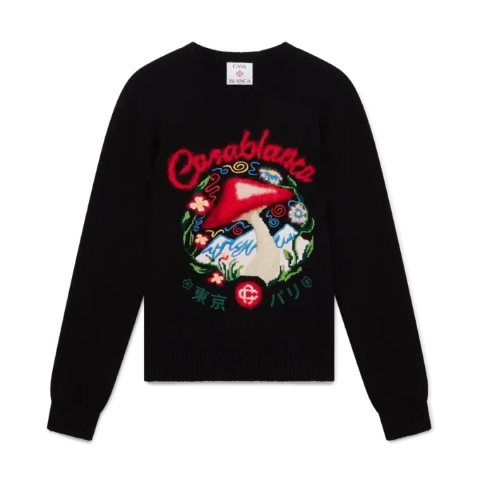 Pull en coton brodé avec motif champignon