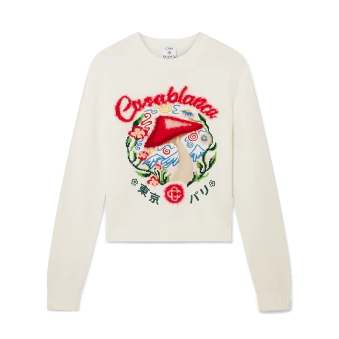 Pull en coton brodé avec motif champignon