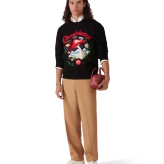 Pull en coton brodé avec motif champignon