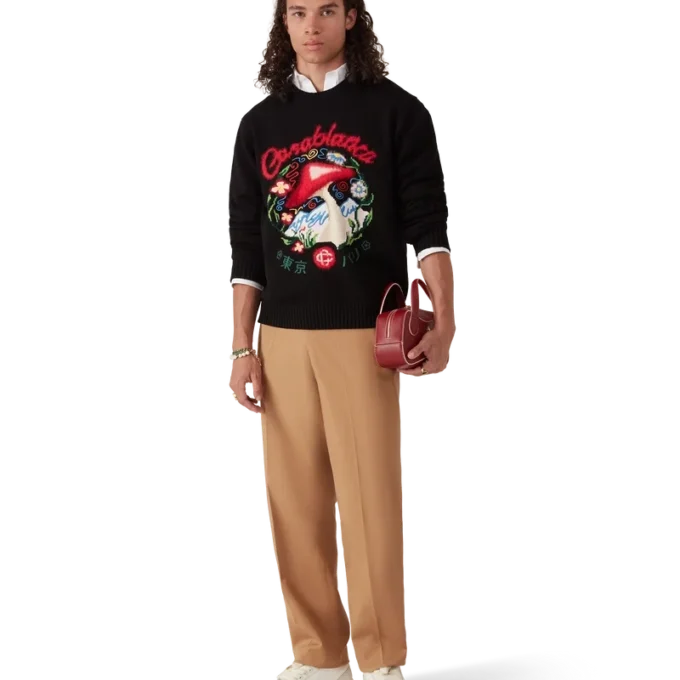 Pull en coton brodé avec motif champignon