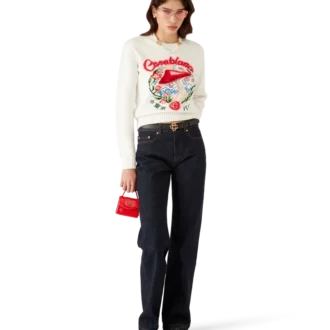 Pull en coton brodé avec motif champignon