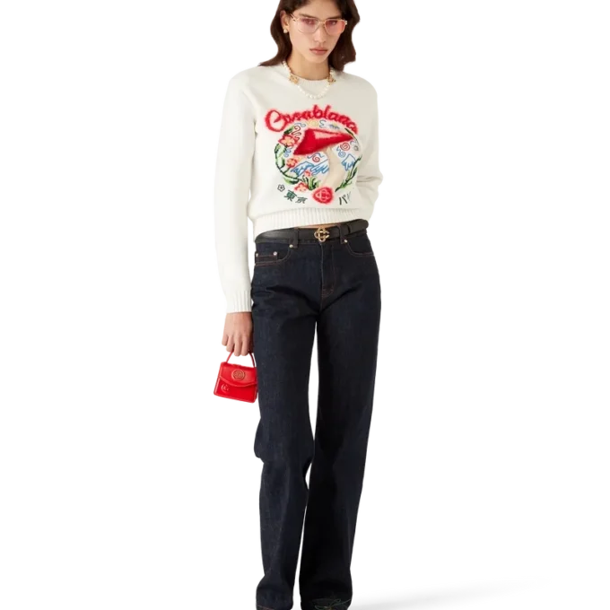 Pull en coton brodé avec motif champignon