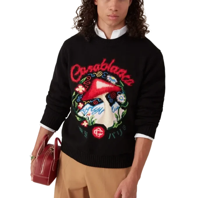 Pull en coton brodé avec motif champignon