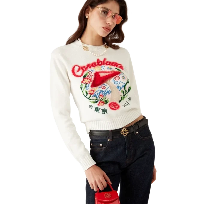 Pull en coton brodé avec motif champignon