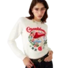 Pull en coton brodé avec motif champignon