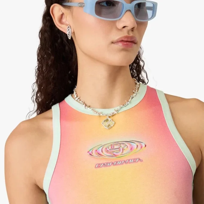 Robe longue sans manches à imprimé dégradé de verre