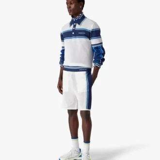 Shorts de sport en maille rayé blanc et bleu