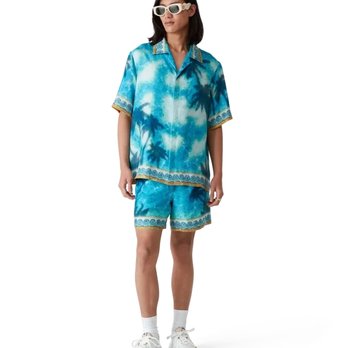 Chemise en soie à manches courtes Poolside Emblem Chemise en soie à manches courtes Poolside Emblem