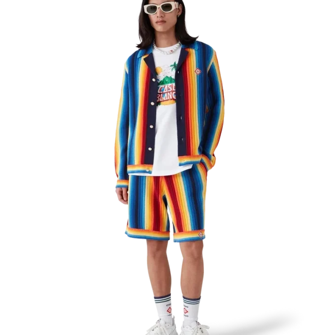 Shorts en tissu éponge à rayures dégradées Shorts en tissu éponge à rayures dégradées