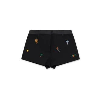 Shorts sur mesure en laine à motif brodé