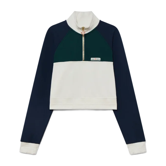Sweat-shirt court à fermeture éclair quart de longueur et empiècements colorés Sweat-shirt court à fermeture éclair quart de longueur et empiècements colorés